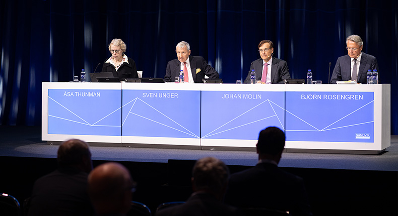 Stage at Annual General Meeting 2019 at the Göransson Arena, Sandviken, Sweden. (photo)